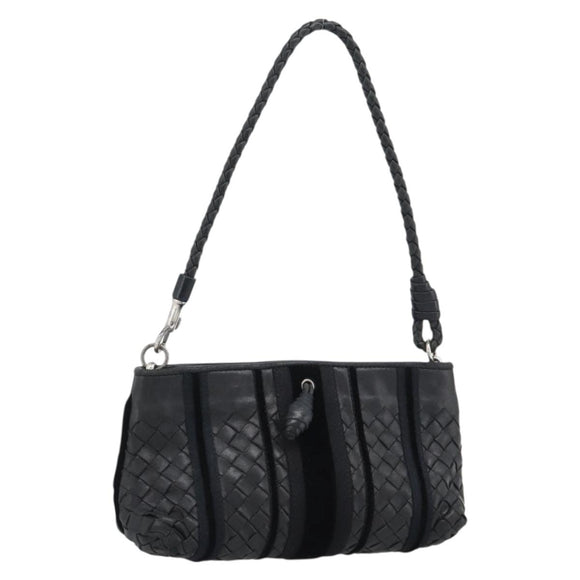 BOTTEGA VENETA INTRECCIATO Hand Bag Leather Black Silver Auth 191317A