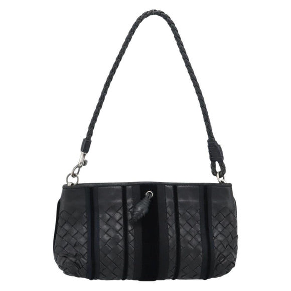 BOTTEGA VENETA INTRECCIATO Hand Bag Leather Black Silver Auth 191317A
