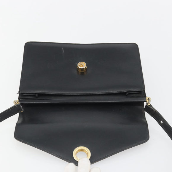 Christian Dior Shoulder Bag Leather Black Gold Auth 191320