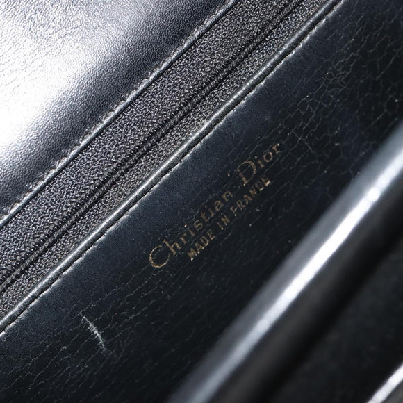 Christian Dior Shoulder Bag Leather Black Gold Auth 191320