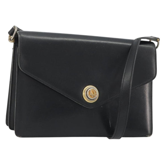 Christian Dior Shoulder Bag Leather Black Gold Auth 191320