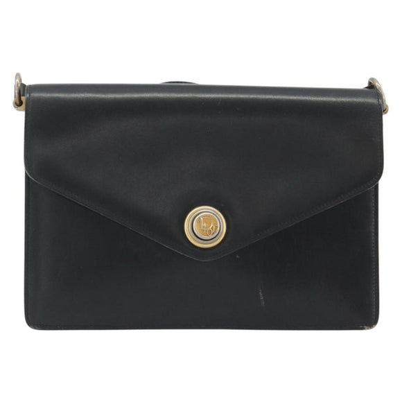 Christian Dior Shoulder Bag Leather Black Gold Auth 191320