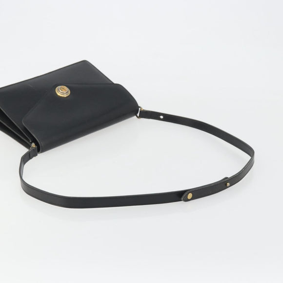 Christian Dior Shoulder Bag Leather Black Gold Auth 191320