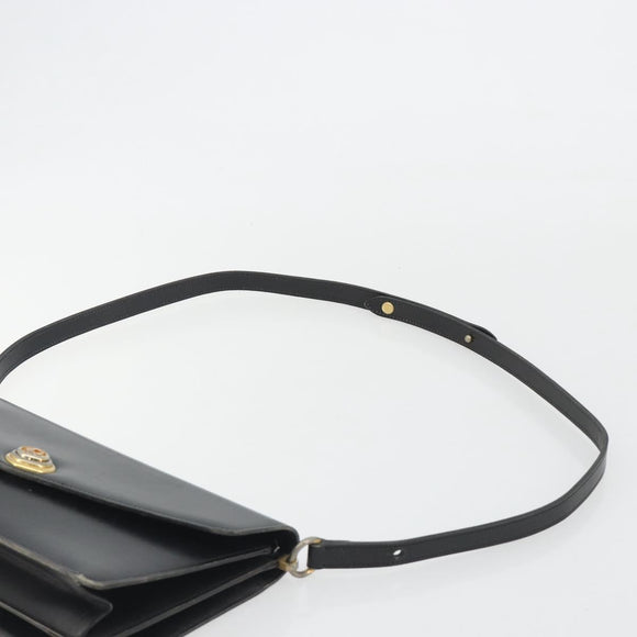 Christian Dior Shoulder Bag Leather Black Gold Auth 191320