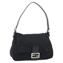 FENDI Mamma Baguette Shoulder Bag Cotton Jersey Black Silver Auth 191327-1