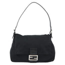 FENDI Mamma Baguette Shoulder Bag Cotton Jersey Black Silver Auth 191327-2