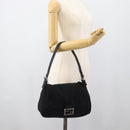 FENDI Mamma Baguette Shoulder Bag Cotton Jersey Black Silver Auth 191327-20
