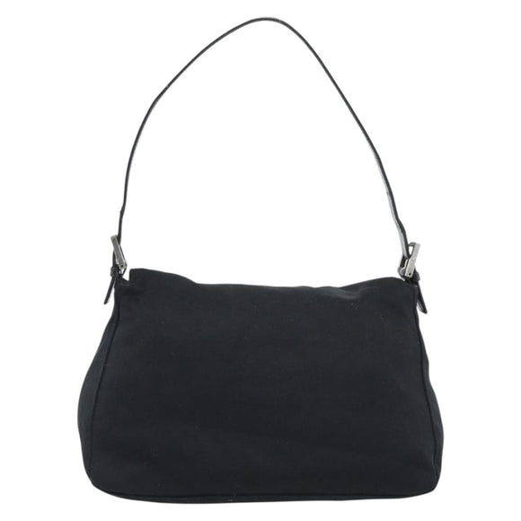 FENDI Mamma Baguette Shoulder Bag Cotton Jersey Black Silver Auth 191327