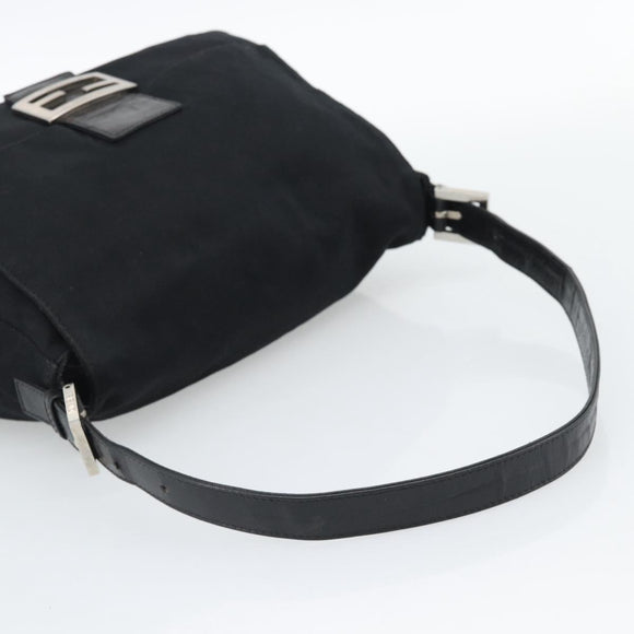 FENDI Mamma Baguette Shoulder Bag Cotton Jersey Black Silver Auth 191327