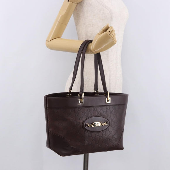 GUCCI GG Canvas Guccissima Tote Bag Leather Brown Gold 145993 Auth 191338V