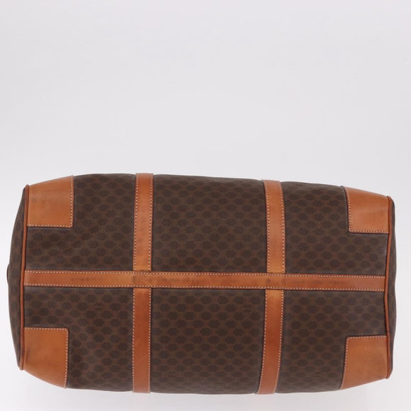 CELINE Macadam Canvas Boston Bag PVC Leather Brown Gold Auth 191352A