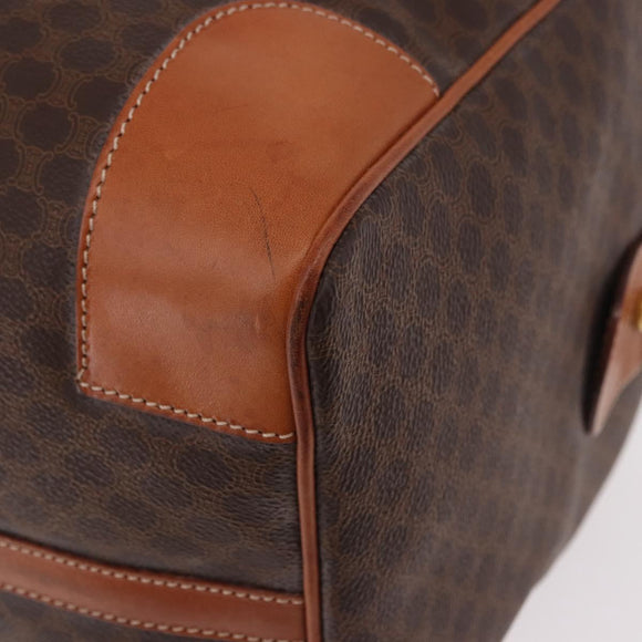 CELINE Macadam Canvas Boston Bag PVC Leather Brown Gold Auth 191352A