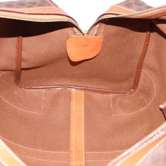CELINE Macadam Canvas Boston Bag PVC Leather Brown Gold Auth 191352A