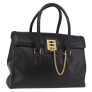 CELINE Hand Bag Leather Black Gold Auth 191353A-1