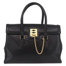 CELINE Hand Bag Leather Black Gold Auth 191353A-2