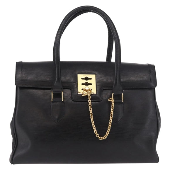 CELINE Hand Bag Leather Black Gold Auth 191353A