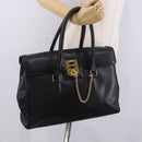 CELINE Hand Bag Leather Black Gold Auth 191353A-23