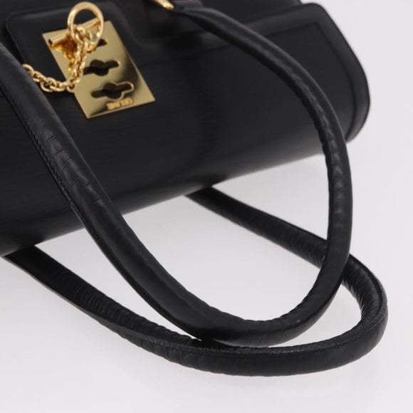 CELINE Hand Bag Leather Black Gold Auth 191353A