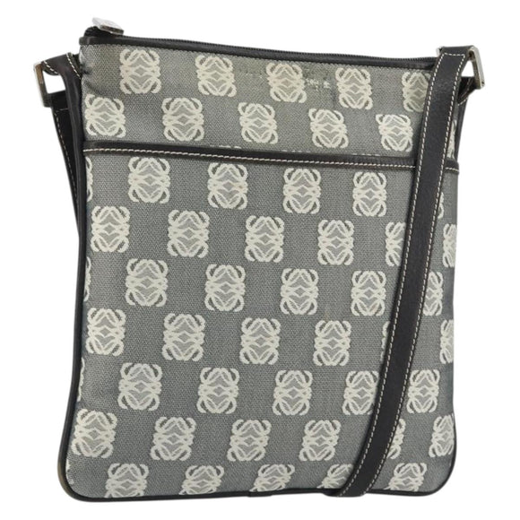 LOEWE Shoulder Bag Canvas Gray Silver Auth 191354
