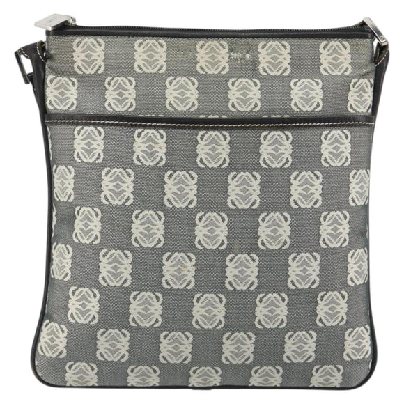 LOEWE Shoulder Bag Canvas Gray Silver Auth 191354