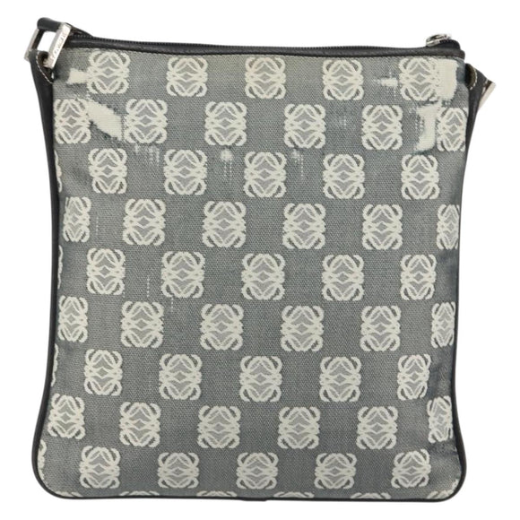 LOEWE Shoulder Bag Canvas Gray Silver Auth 191354