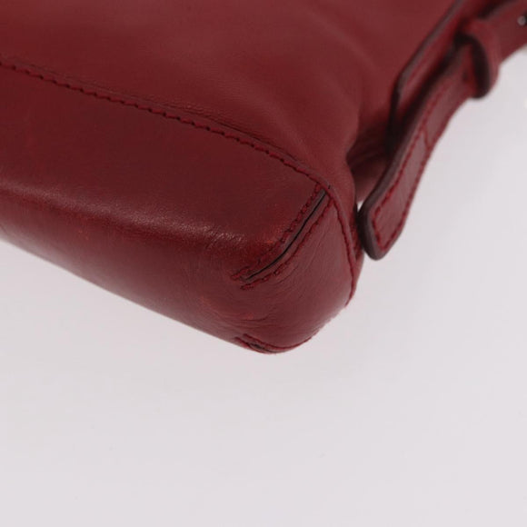 LOEWE Accessory Pouch Leather Red Silver Auth 191357