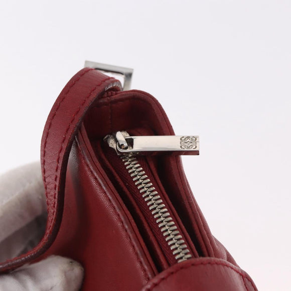 LOEWE Accessory Pouch Leather Red Silver Auth 191357