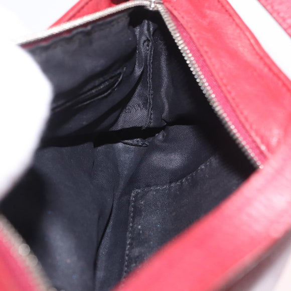 LOEWE Accessory Pouch Leather Red Silver Auth 191357