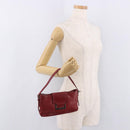 LOEWE Accessory Pouch Leather Red Silver Auth 191357-24