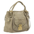 Miu Miu Tote Bag Leather 2way Beige Gold Auth 191362-1