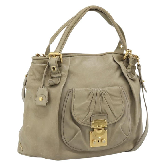 Miu Miu Tote Bag Leather 2way Beige Gold Auth 191362