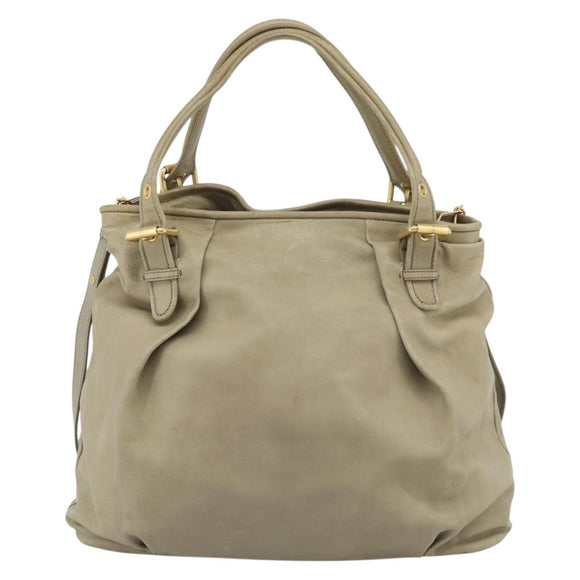 Miu Miu Tote Bag Leather 2way Beige Gold Auth 191362