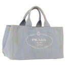 PRADA Canapa MM Hand Bag Canvas Light Blue Gold Auth 191363-1