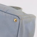 PRADA Canapa MM Hand Bag Canvas Light Blue Gold Auth 191363-14