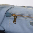 PRADA Canapa MM Hand Bag Canvas Light Blue Gold Auth 191363-20
