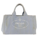 PRADA Canapa MM Hand Bag Canvas Light Blue Gold Auth 191363-13