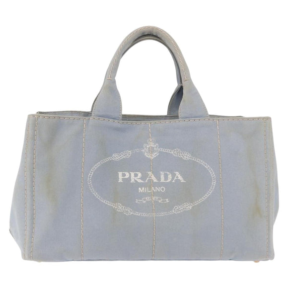 PRADA Canapa MM Hand Bag Canvas Light Blue Gold Auth 191363