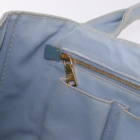 PRADA Canapa MM Hand Bag Canvas Light Blue Gold Auth 191363