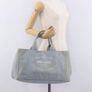 PRADA Canapa MM Hand Bag Canvas Light Blue Gold Auth 191363-24