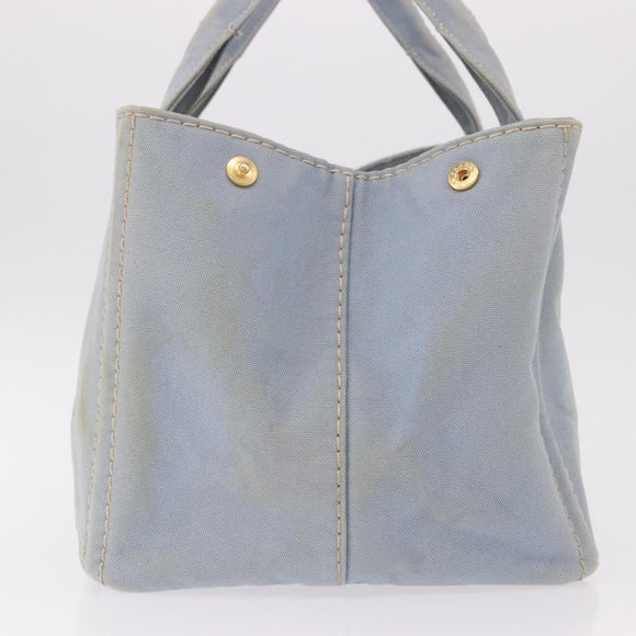 PRADA Canapa MM Hand Bag Canvas Light Blue Gold Auth 191363