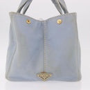 PRADA Canapa MM Hand Bag Canvas Light Blue Gold Auth 191363-4