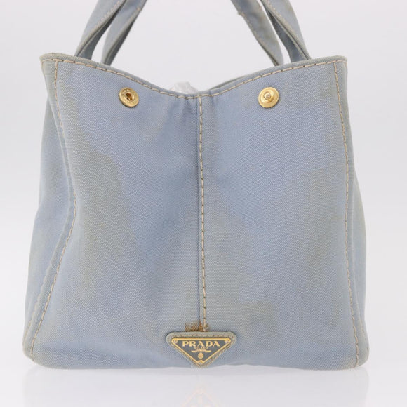 PRADA Canapa MM Hand Bag Canvas Light Blue Gold Auth 191363