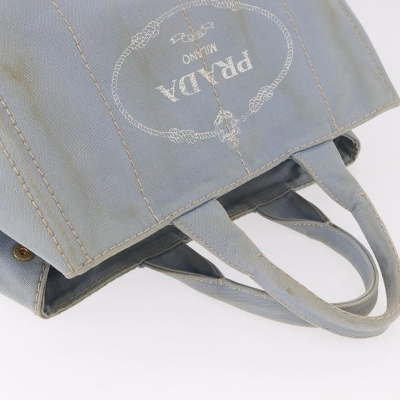 PRADA Canapa MM Hand Bag Canvas Light Blue Gold Auth 191363