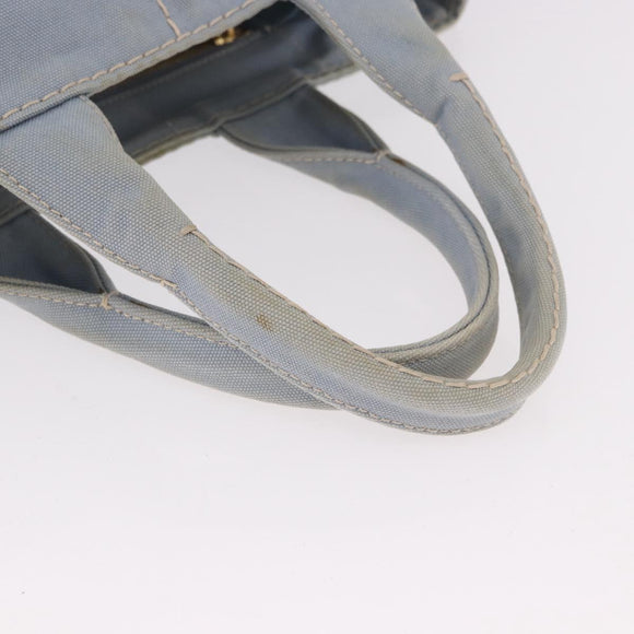 PRADA Canapa MM Hand Bag Canvas Light Blue Gold Auth 191363