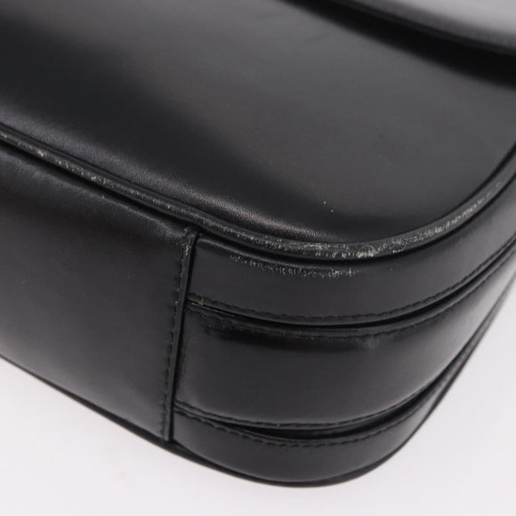 GUCCI Shoulder Bag Leather Black Gold Auth 191364