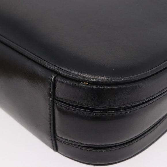 GUCCI Shoulder Bag Leather Black Gold Auth 191364