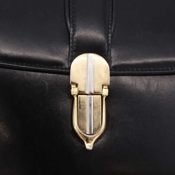 GUCCI Shoulder Bag Leather Black Gold Auth 191364