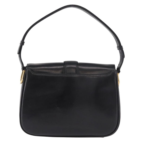 GUCCI Shoulder Bag Leather Black Gold Auth 191364