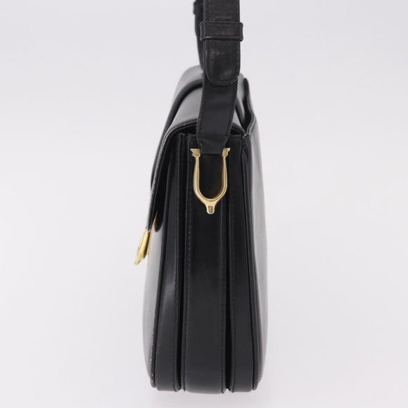 GUCCI Shoulder Bag Leather Black Gold Auth 191364