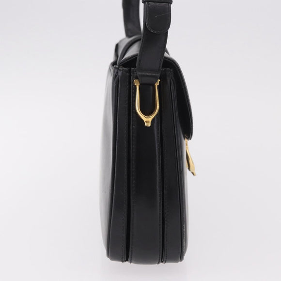 GUCCI Shoulder Bag Leather Black Gold Auth 191364